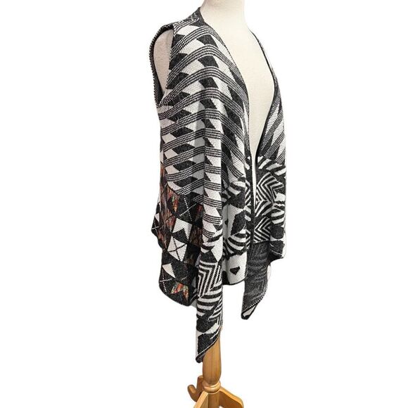 Colorful Bohemian Coatigan Cardigan Sleeveles Black & White size Medium - Picture 11 of 14